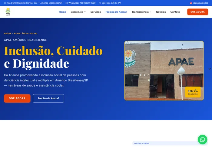 Site da APAE Américo Brasiliense, associação de inclusão