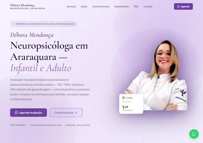 Site da Débora Mendonça, neuropsicóloga em Araraquara