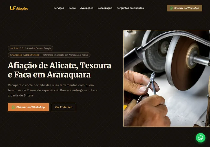 Site da LF Afiações, afiação de alicates, facas e tesouras em Araraquara